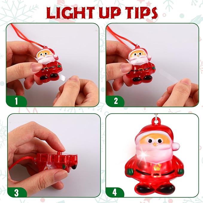 Yinkin 30 Pcs Christmas Light up Necklace for Adults Flashing Necklaces Christmas Accessory for Xmas Party Favors Stocking Stuffers Christmas Ornaments Decoration Party Supplies (Santa)