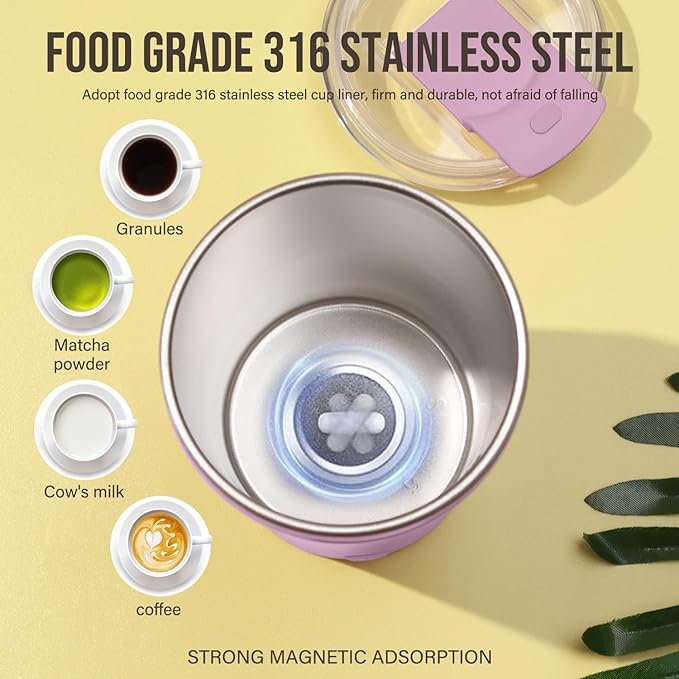 hatisan Self Stirring Coffee Mug With Lid Electric High Speed Self Stirring Mug 400ml Rechargeable Detachable Stainless Steel Self Stirring Cup for Coffee, Milk, Cocoa Christmas Gift(Purple)