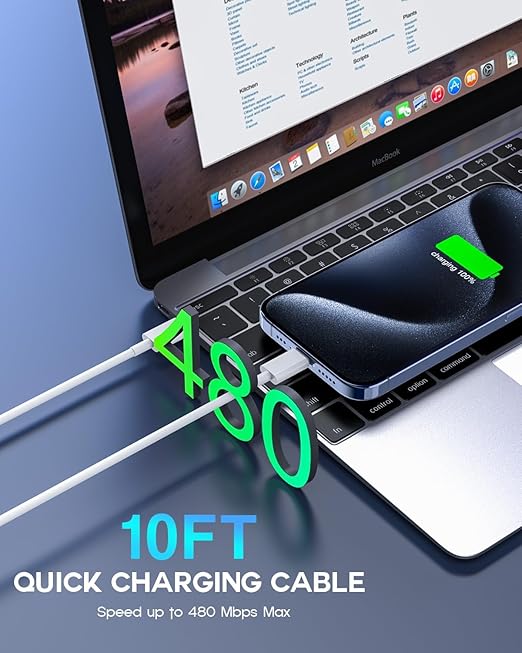 USB C to USB C,240W USBC Cable 10FT Long Type C to C Cable Fast Charging for Macbook Pro/Macbook Air,iPad Pro 12.9inch,iPhone 16 15 Pro Max Plus,Samsung Galaxy S23,Compatible 140W/100W/65W/45W/35W/20W
