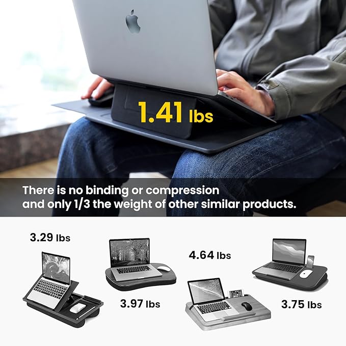 PUNCUBE Portable Lap Desk - Lap Desk with Retractable Mouse Pad, Adjustable Stand, Writing Board, Expandable Surface, and Heat Protection for Laptops and Tablets (Black)