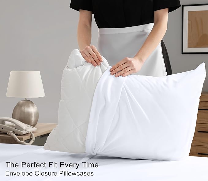 RUVANTI 100% Cotton Sheets Queen Size Set, 4 Pieces, Soft & Breathable Percale Weave Bedding, Deep Pocket 16", Hotel Standard, Crisp Cool Feeling, Durable, Perfect Dyed Bed Sheet, Bright White