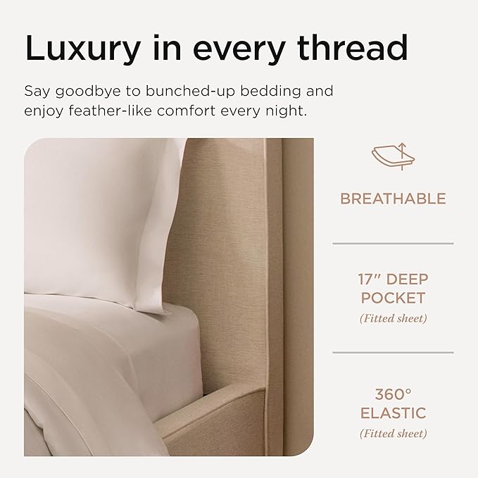 Threadmill 100% American Certified Supima Cotton Sheets King Size - 1200 Thread Count, 4Pc King Size Sheets Set, Smooth Sateen, Ultra Luxury Bed Sheets, 17" Deep Pocket King Sheet Set - White Sheets