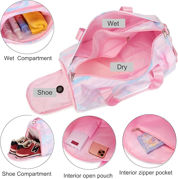 Sports Duffel for Girls Dance Bag Duffle Weekender Gym Travel Ballet Bags with Shoe Compartments