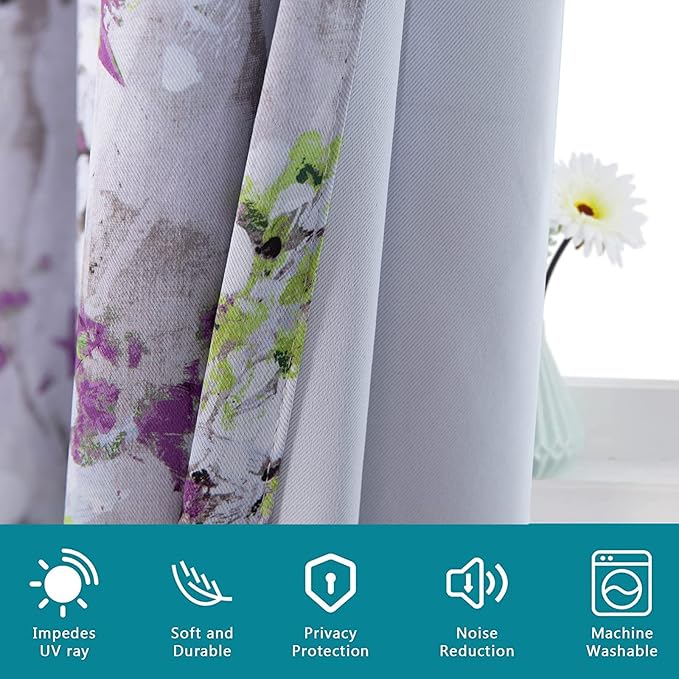 MYSKY HOME Purple Curtains 95 inch Length 2 Panels, Floral Curtains for Bedroom/Living Room Drapes, Vintage Elegant Grommet Window Treatments