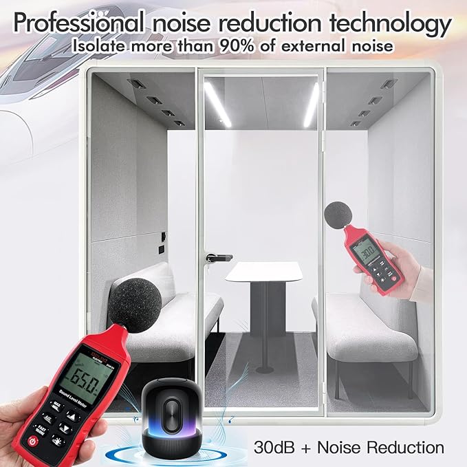 Soundproof Office Pod Booth, Quiet Meeting Pod with Acoustic Panels, Portable Modular Pod, Privacy Booth for Private Phone Calling, 4 People Personal Workspace with Sound Isolation H92in W91in D71in