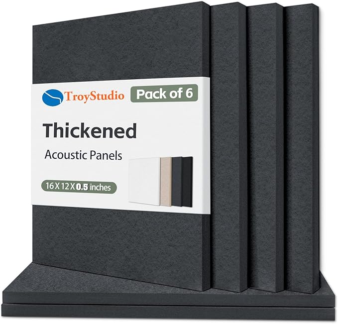 TroyStudio Thickened Acoustic Panels, 16 x 12 x 0.5 Inches Pack of 6 Felt Wall Decor Tiles Sound Absorbing Board, Noise Reverb Echo Dampening Soundproof Padding for Door Music Recording Home Studio