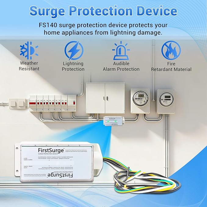 FS140 Surge Protector Whole House, 140,000 Amps Whole Home Surge Protective Device with Lightning Protection, 120/240V Surge Protector
