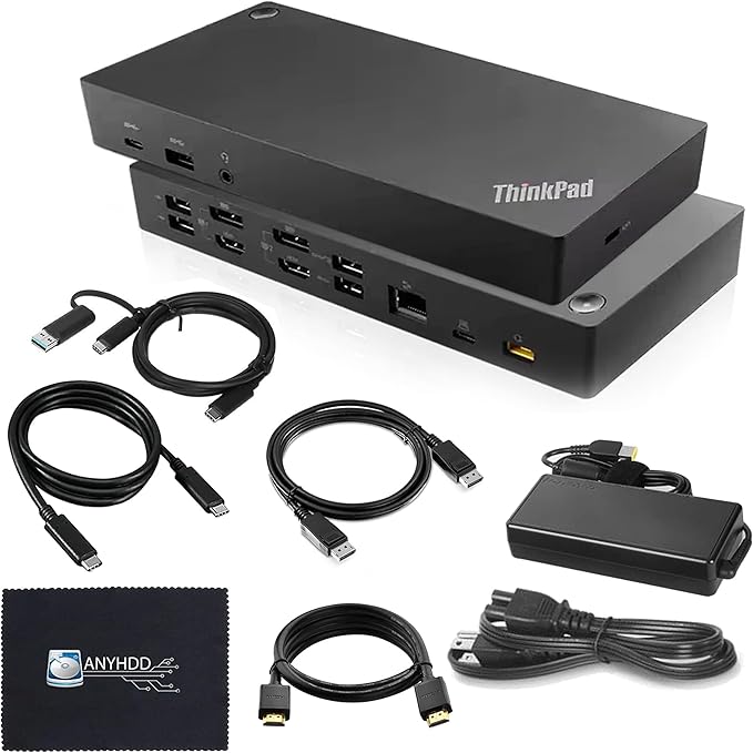 40AF0135US Lenovo Docking Station Dual Monitor Hybrid USB-C with USB-A - 1 Year Warranty, Thinkpad Dock w/ 135W Adapter, HDMI, DisplayPort, USB-C Cable, Cloth - Lenovo Laptop Docking Station