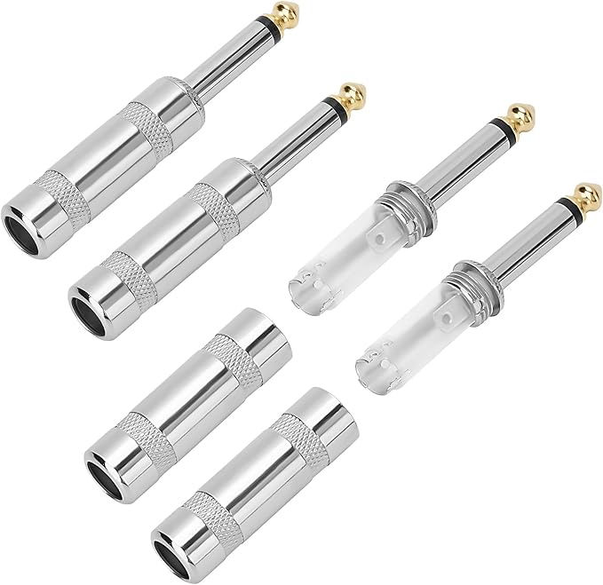6.35mm 1/4 Inch TS Mono Plug 4 Pack, 1/4" Solder Type DIY Audio Cable Straight Adapter Connector, Metal Housing, Durable and Heavy-Duty for Guitar/Speaker/Microphone Audio Cable Repair Replacement