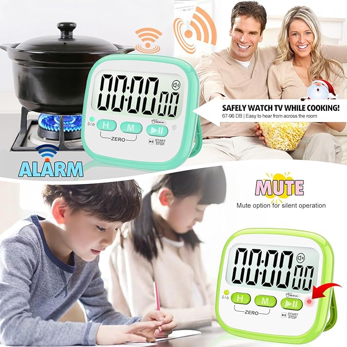 Antonki 2 Pack Classroom Timers for Kids Teachers, Magnetic Countdown Digital Kitchen Timer for Cooking, Study, Exercise, Games, Time Mangement - Loud/Silent Mode - Battery Included