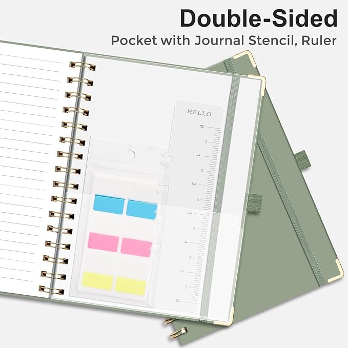 EMSHOI Meeting Notebook for Work - A5 Half Meeting Half Note Planner, 140 Pages, 100GSM Thick Paper, Hardcover, Project Organizer for Women Men Office, Business, Note Taking, 6"x8.3" - Green