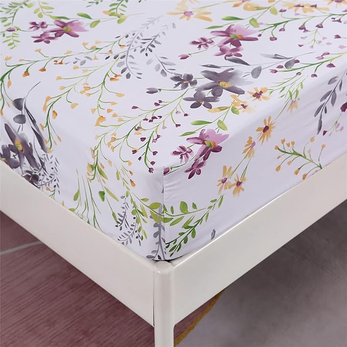 RYNGHIPY Cotton Floral Bed Sheet Set Full Size Botanical Flowers Print Bedding Shabby Garden Floral Bed Sheets