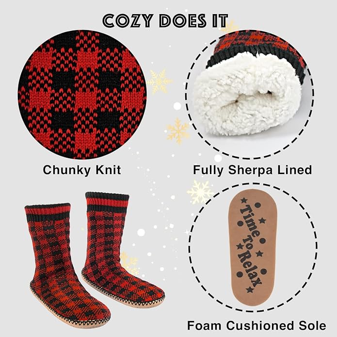 Cozylook Mens Slipper Socks Fleece Lined Non-slip Soles, Winter Soft Thick Cozy Home Boots, Warm Fuzzy House Shoes Indoor