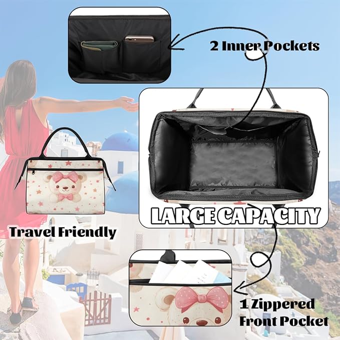 Teddy Bear Overnight Weekender Bag for Women Men Travel Duffel Bags Waterproof Luggage Carry on Sports Yoga Gym Bag