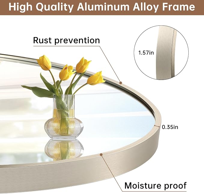 Oval Wall Mirror, 20"x28" Brushed Nickel Vanity Mirror, Bathroom Mirror of Metal Frame, Home Decorative Wall Mounted Mirror for Bathroom, Living Room, Entryway, Vanity