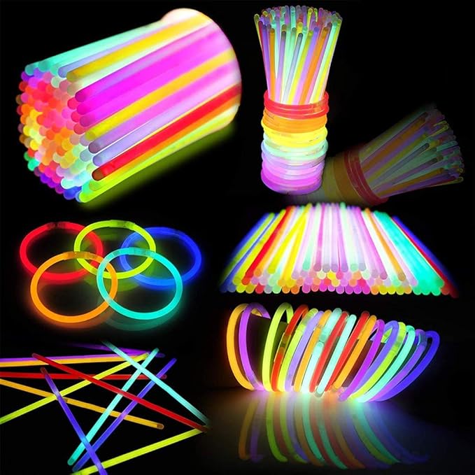 JOYIN 300 Pcs 8" Glow sticks Bulk Party Favors Pack, Neon Glow in the Dark Party Supplies, Light Up Necklaces and Bracelets with Connectors, Christmas, Halloween, Football, Birthday Decorations