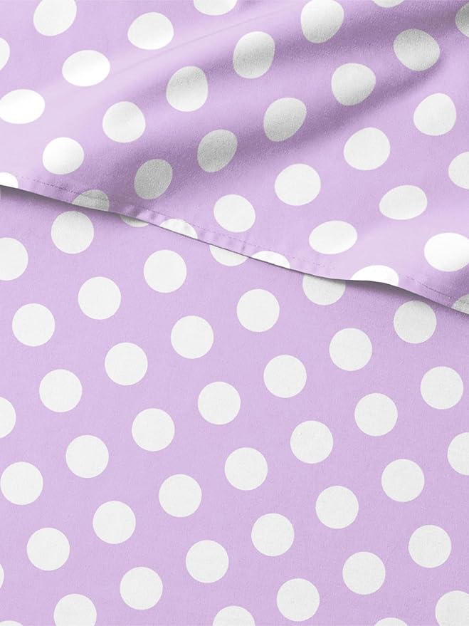Kids Purple Dots Full 4 Piece Sheet Set - Boys, Girls, Teens, Toddler - Easy Fit Deep Pockets - Breathable, Hotel Quality Sheets - Machine Washable - Wrinkle Free - Cute, Cozy, Soft - CGK Linens