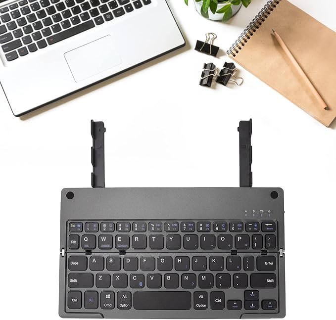 Vvikizy Foldable Laptop Keyboard, Portable Wireless BT Keyboard with 140mAh Battery and Phone Holder, for iOS Tablets Laptops