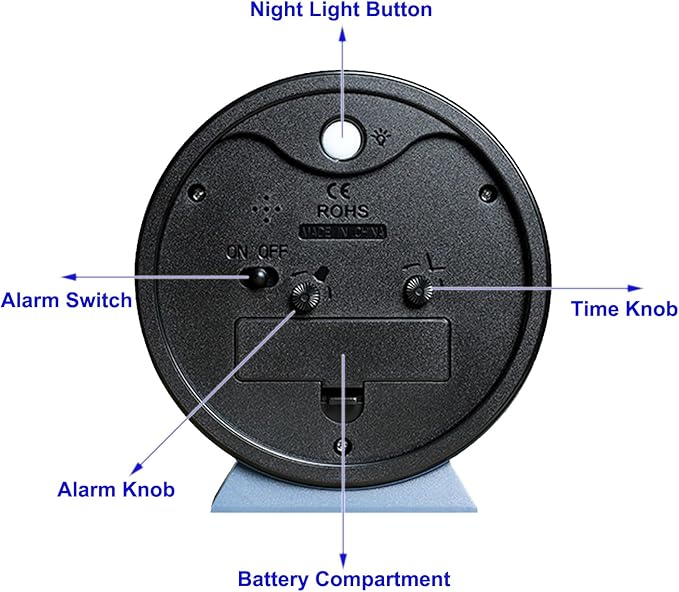 SHISEDECO 4.5" Battery Operated Antique Retro Analog Alarm Clock, Small Silent Bedside Deskclock with Light Function, Non-Ticking Tableclock for Living Room, Bedroom, Bedside, Shelf (Navy Blue)