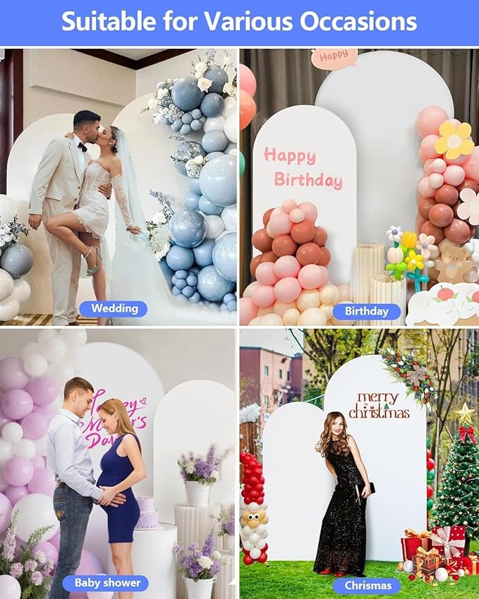 Metal Arch Backdrop Stand and Cover Set of 2 (7.2 ft/6 ft, White), Wedding Arch Backdrop Stand with White Cover for Party Birthday, Wedding, Bridal Shower, Baby Shower, Festival, Proposal, Anniversary