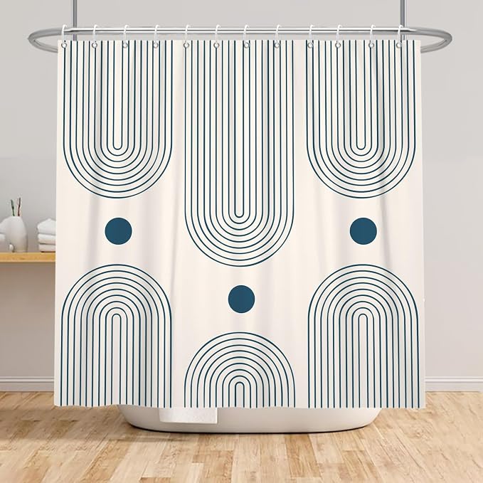 Mid Century Modern Shower Curtain Abstract Minimalist Arch Sun Lines Geometric Aesthetic Bath Curtain Boho Bathtub Decorations Waterproof Fabric Bathroom Curtain with Hooks 72x78 inch