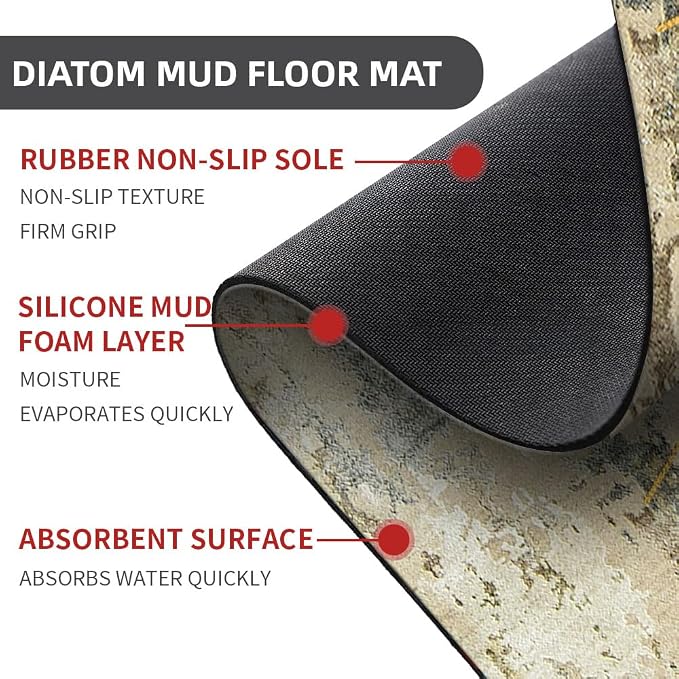 Diatomaceous Earth Bath Mat,Abstract Art Golden Sun Non-Slip Volume Super Absorbent Fast Drying for Bathroom Kitchen Door mat,Eco-Friendly Easy to Clean 16×24Inch (40 * 60cm)