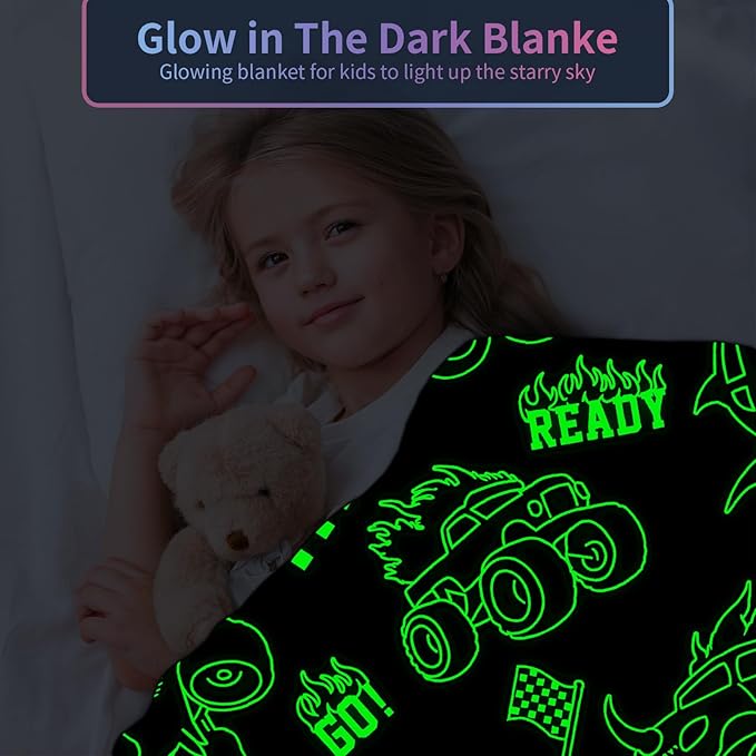 Truck Blanket for Boys, Glow in The Dark Blanket for Kids/Toddler/Baby, Soft Fleece Blankets and Throw, Birthday 40"x 60"