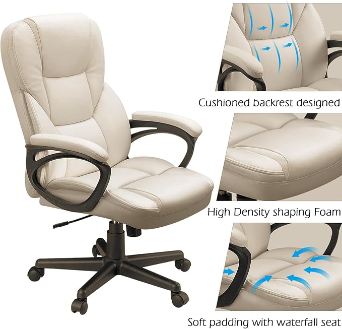 Furmax Office Executive Chair High Back Adjustable Managerial Home Desk Chair, Swivel Computer PU Leather Chair with Lumbar Support (2, Beige)