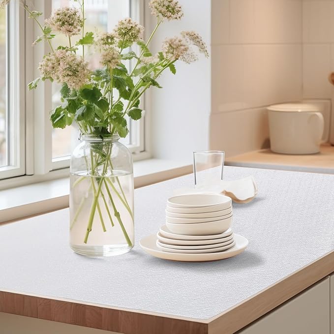 Drawer Shelf Liner for Kitchen Cabinets, Non Adhesive Slip Resistant Shelf Paper Easy to Clean, Strong Grip Thickened Waterproof Washable Mats for Pantry Shelves Cupboard Dresser(White, 24 in x 40 FT)