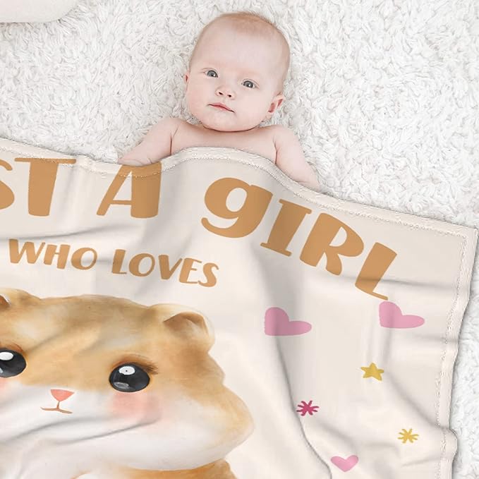 Just A Girl Who Loves Hamsters Blanket Lightweight Cozy Flannel Fleece Throw Blanket Best Gift Home Decor for Bed Couch Outdoor Camping 120"x90" King for Family