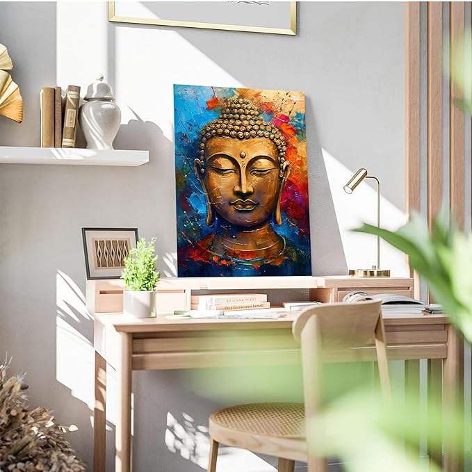 Golden Serenity Buddha Vintage Painting Wall Art Spirituality and Modern Art Wall Decor Adds Brilliance to Vibrant Home Decor 32x48in Frameless