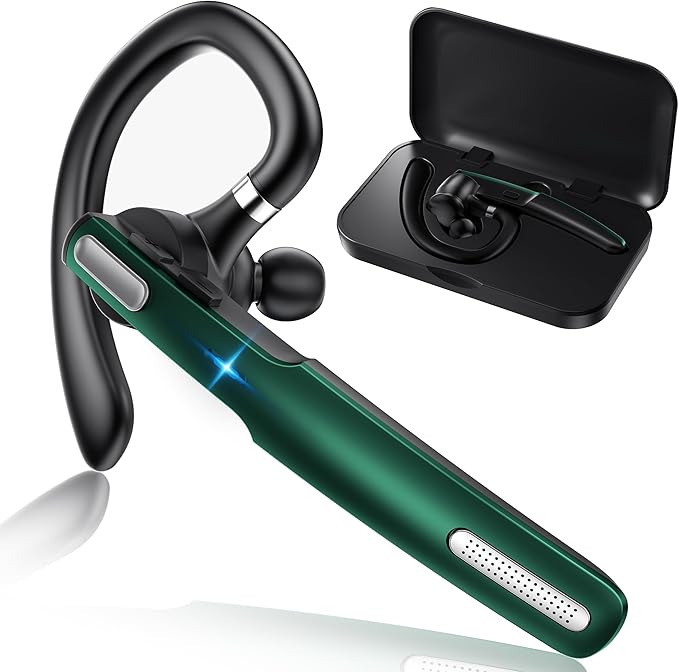 ICOMTOFIT Bluetooth Headset, Wireless Bluetooth Earpiece V5.0 Hands-Free Earphones with Built-in Mic for Driving/Business/Office, Compatible with iPhone and Android (Green)