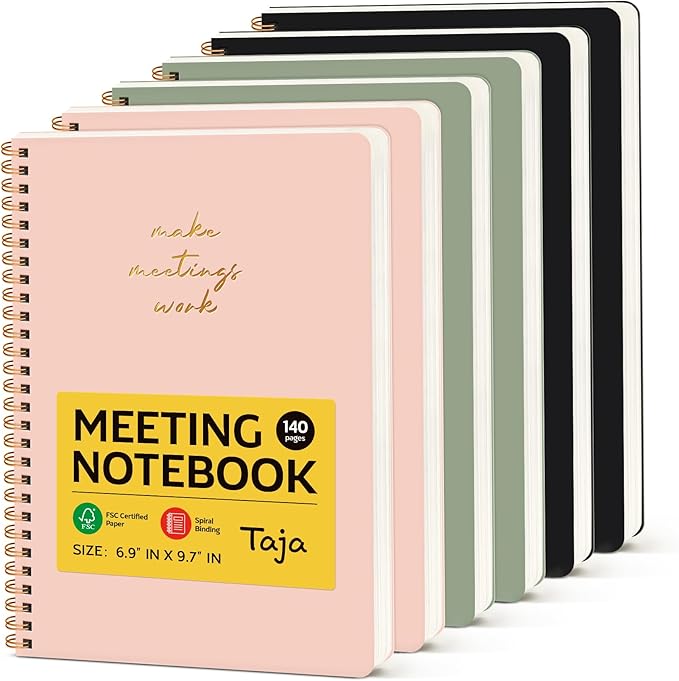 6 Pack of Meeting Notebook for Work Organization - Work notebook with action items, Meeting Minutes Planner Notebook, Perfect Office Supplies for Men & Women - Multi