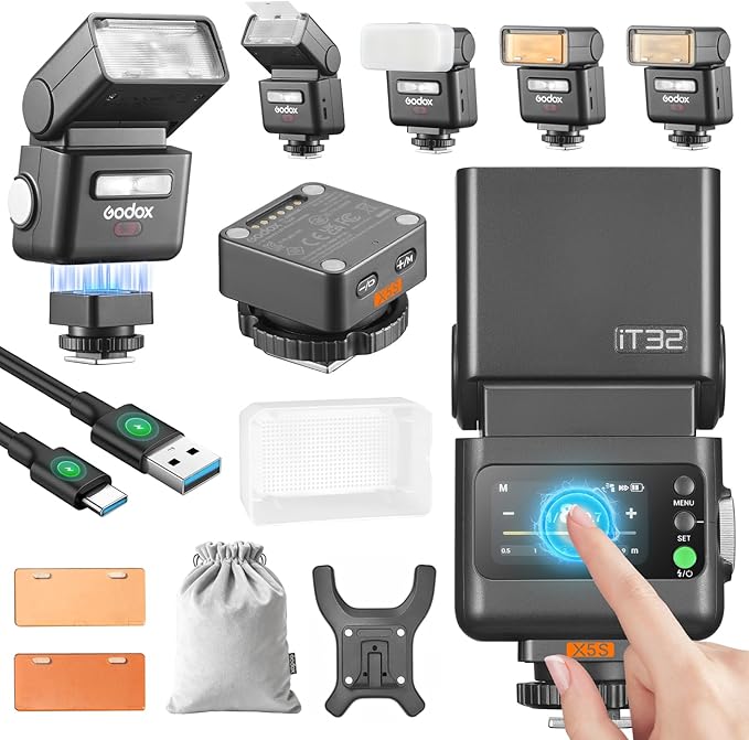 Godox IT32 TTL Camera Flash for Sony with X5S Trigger & Diffuser kit,Magnetic Hotshoe & Trigger 2-in-1,2.4G Wireless,HSS 1/8000s,GN18,LED Modeling Lamp,Colorful Touch Screen,Rotatable Flash Head