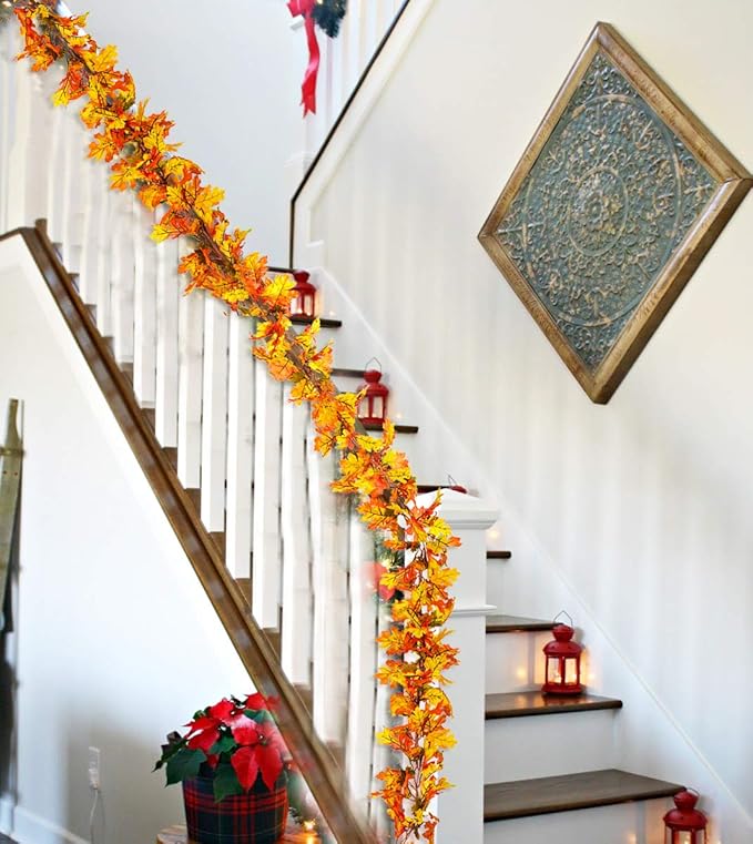 DearHouse 6 Pack Fall Garland Maple Leaf Clearance, 5.9Ft/Piece Hanging Vine Artificial Autumn Garland Thanksgiving Decor for Home Wedding Fireplace Party Christmas (Yellow)