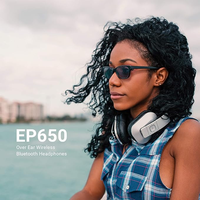 August EP650 Bluetooth Wireless Over-Ear Headphones with aptX Low Latency, NFC, Multipoint Pairing, Wired Option, Built-in Microphone - Silver