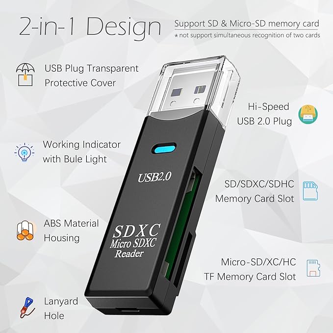 USB SD Card Reader for PC, 3 Packs Micro SD Card to USB Adapter, Card Reader for Camera Memory Card Reader, Wansurs Card Reader for Laptop (3 Pack USB2.0)