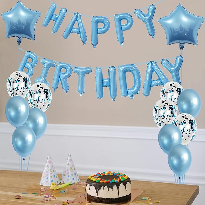 Light Blue Ballooons Happy Birthday Balloons Banner 16 Inch Aluminum film Letters Balloons for Party Decoration Scene Arrangement Balloon Birthday Event Celebration Decorations