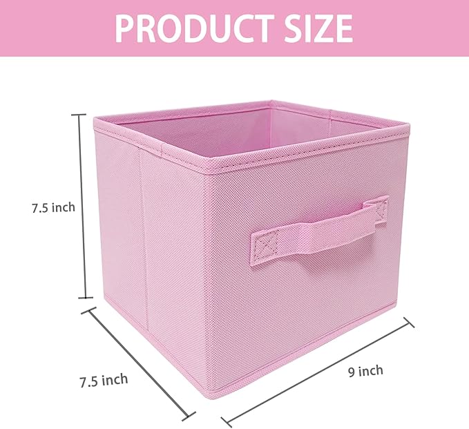 Pink Storage Bins 3Pack 9.0"x7.5"x7.5" Fabirc Foldable Closet Toy Organizer Collapsible Cloth
