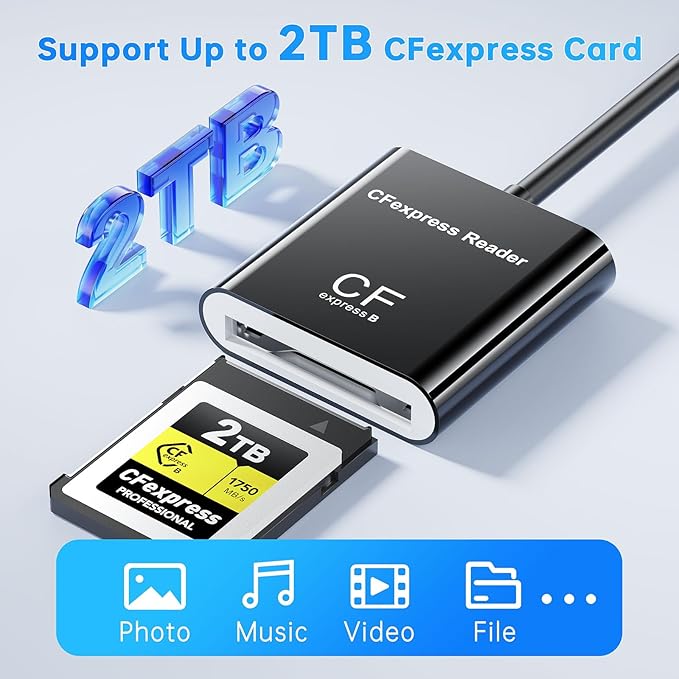 CFExpress Type B Card Reader with USB 3.2 (Gen 2) 10Gbps, USB-C & USB-A 2-in-1 Type B CFexpress Adapter, CF Express Type B Card Reader Compatible with Windows/Mac/Linux/Android(Not for XQD Card)