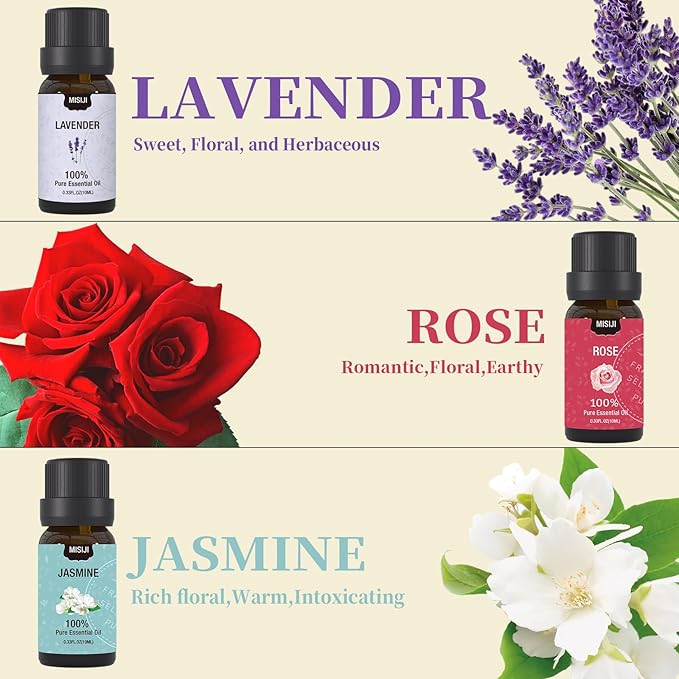 MISIJI Essential Oils Set- Essential Oils for Diffuser for Home,Diffuser Oils Scents for Aromatherapy,Laundry,Candle&Soap Making,Humidifiers 6 X 10 ML
