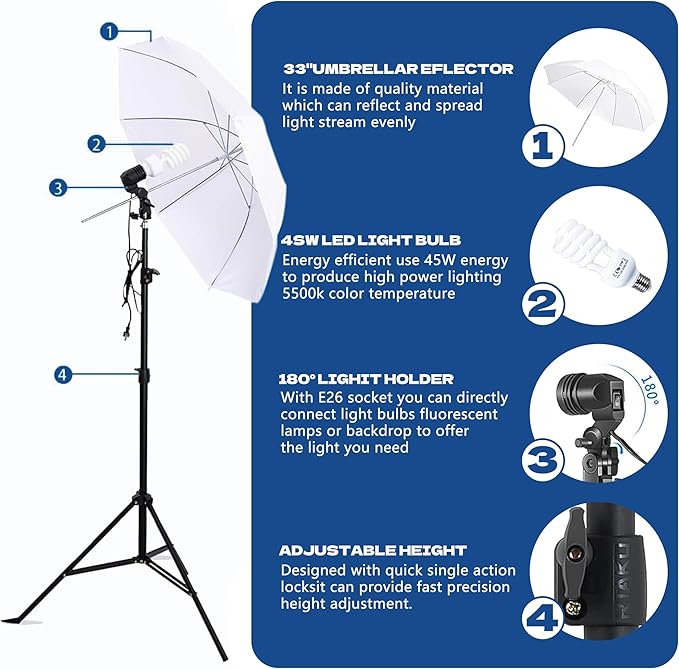 Photography Softboxes Kit with 8.5x10ft Backdrop Stands, 5 Tripod Stands, 3 Color Background Screen, Softbox with 85W Led Bulb, Photo Studio Equipment for Video Shoot, Product & Portrait