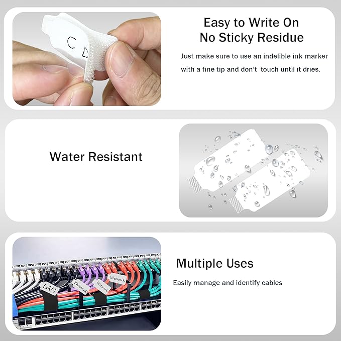 60 Pieces Reusable Cable Labels and Hook & Loop Ties Organizer Kit - 30 Tags & 30 Fasteners for Cord Management, Includes Markers for Home, Office Electronics