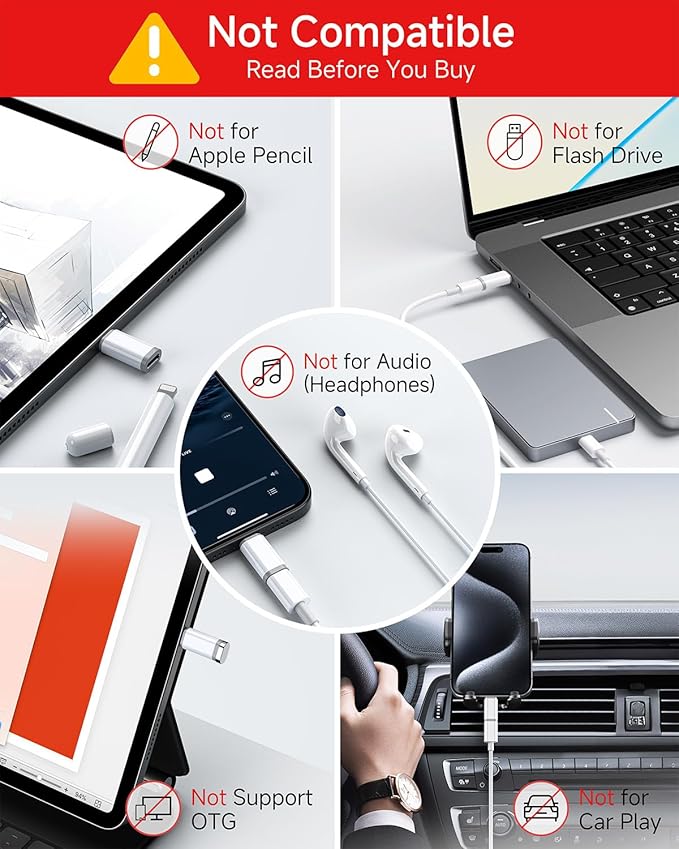 Lightning to USB C Adapter 4 Pack - Fast Charging & Data Transfer USB Type C to Lightning Charger Connector Compatible with iPhone 15/16/17 Pro Max/Plus, Samsung, Pixel - (Not for Audio/OTG)