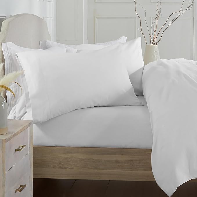 Market & Place 100% Cotton King Flannel Sheet Set | 4 Piece Deep Pocket Solid Cozy Winter Bed Sheets | Double Brushed for Extra Softness & Comfort | Chalet Collection (King, White)