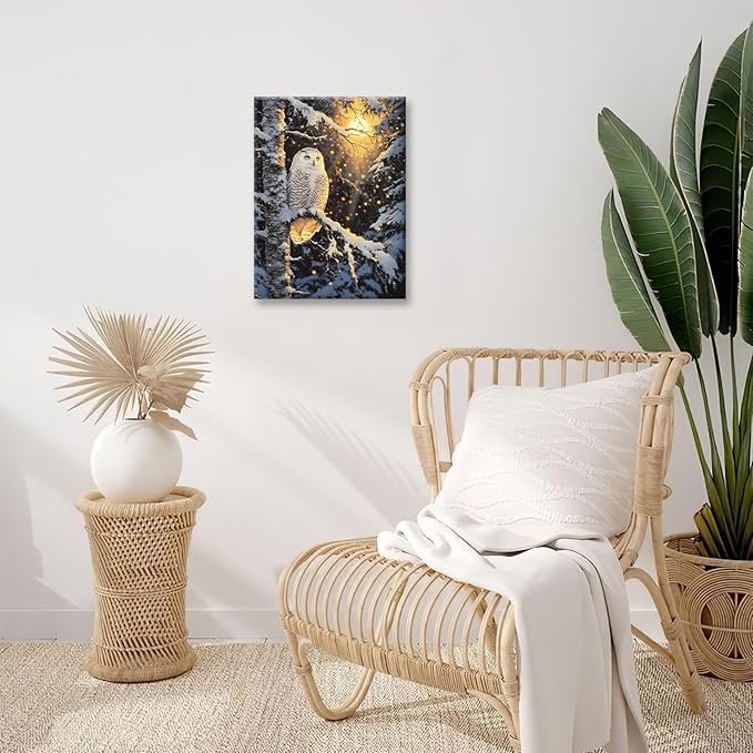 Owl Wall Art, Winter Snow Owl Pictures Wall Decor, Forest Animal Canvas Prints Painting, Framed Artwork for Bathroom Living Room Bedroom Office Dining Room 24"X16"