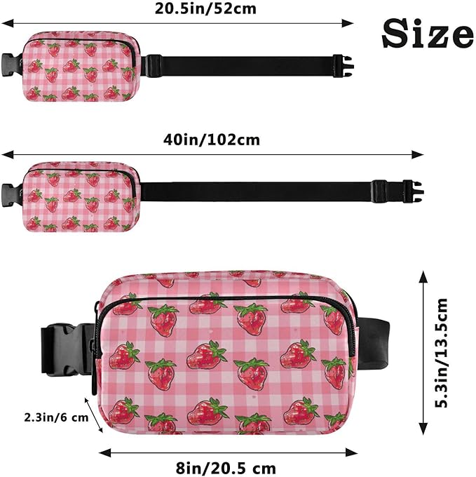 Pink Strawberry Plaid Fanny Pack for Women Men Water Resistant Fashion Waist Packs with Adjustable Strap Belt Bag for Travel Workout Jogging Hiking 21219327