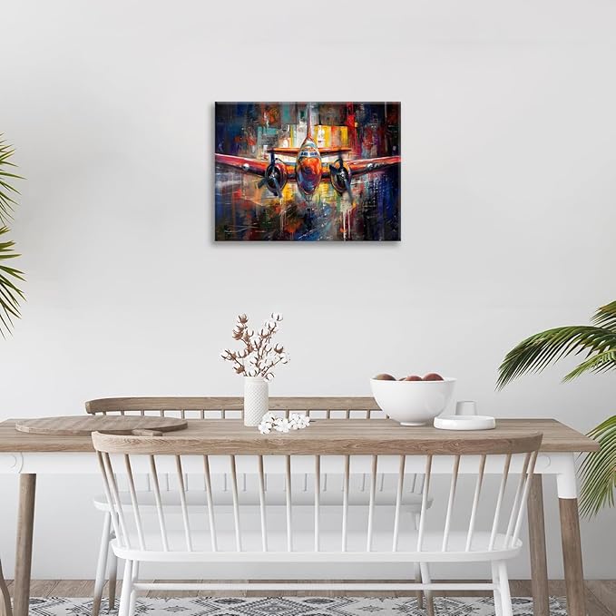 Airplane Wall Art, Graffiti Plane Pictures Wall Decor, Banksy Aviation Canvas Prints Painting, Framed Artwork for Boy Room Bathroom Living Room Bedroom Office Dining Room 20"X16"