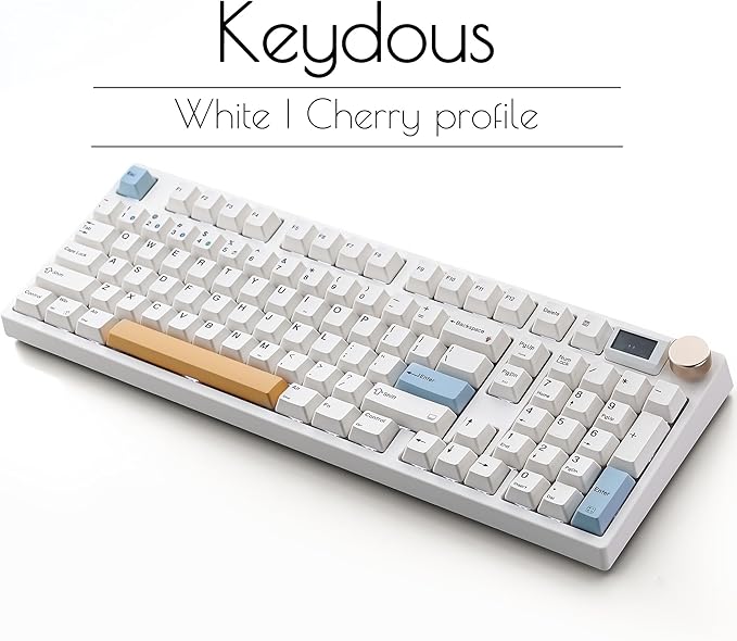 NJ98 Wireless Custom Mechanical Keyboard with Screen Knob 96% Hot Swappable RGB Keyboard Mac Windows (White, Steel Plate-Box Deep Sea)