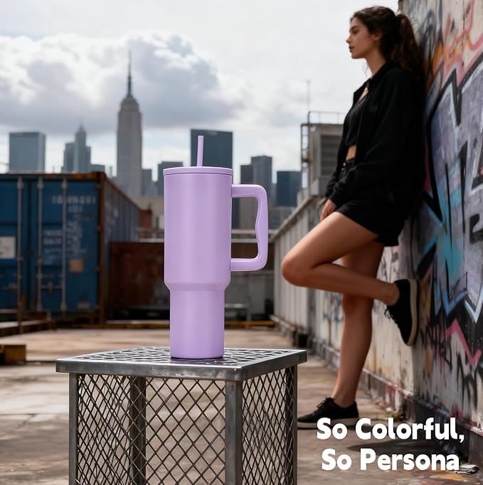 40 oz Tumbler with Handle Straw and Accessories, Drop & Abrasion Resistant, Vacuum Double-Layer Insulation, Ideal for Camping, Fitness, Outdoor Use